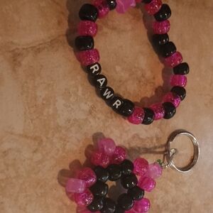 Pink and Black Single And Star Keychain Set